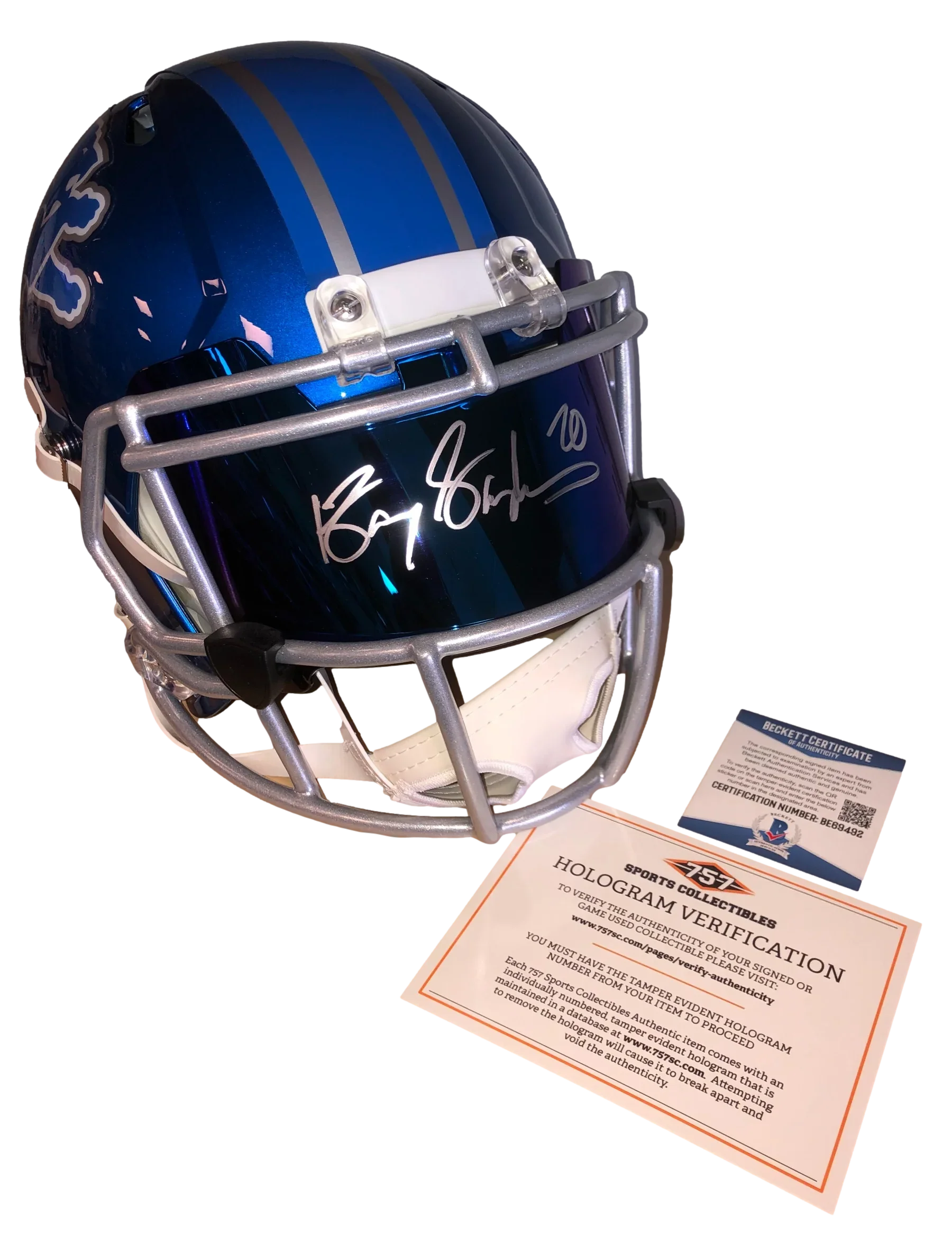 Detroit Lions Barry Sanders Signed Auto Replica Full Size Flash Helmet w/ Visor BAS W COA - 757 Sports Collectibles