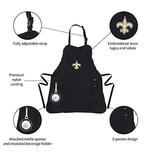 Team Sports America NFL New Orleans Saints Ultimate Grilling Apron Durable Cotton with Beverage Opener and Multi Tool For Football Fans Fathers Day and More - 757 Sports Collectibles