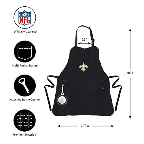Team Sports America NFL New Orleans Saints Ultimate Grilling Apron Durable Cotton with Beverage Opener and Multi Tool For Football Fans Fathers Day and More - 757 Sports Collectibles