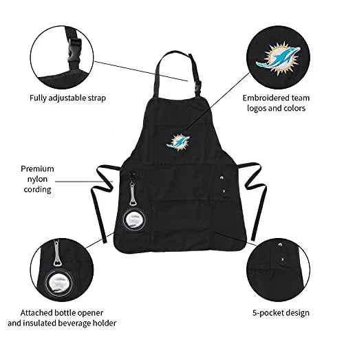 Team Sports America NFL Miami Dolphins Ultimate Grilling Apron Durable Cotton with Beverage Opener and Multi Tool For Football Fans Fathers Day and More - 757 Sports Collectibles