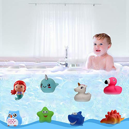 Jomyfant Bath Toys (8 Packs Rubber Animals Toys) Light Up Floating Rubber Toys Flashing Color Changing Light in Water Bathtub Shower Games Toys for Baby Kids Toddler Child - 757 Sports Collectibles