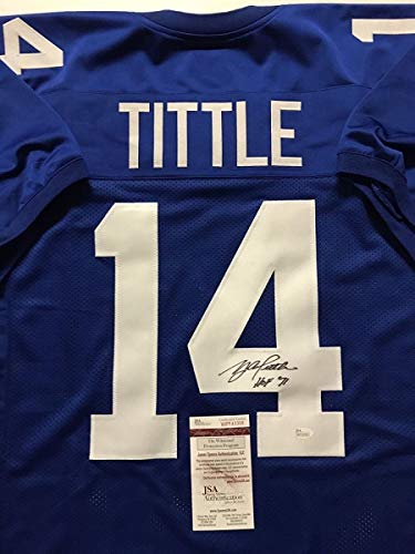 Autographed/Signed YA Y.A. Tittle"HOF 71" New York Giants Blue Football Jersey JSA COA