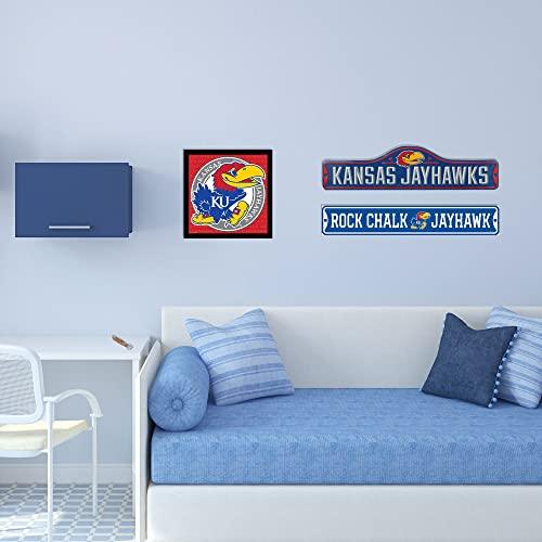 Open Road Brands University of Kansas KU Jayhawk Mascot MDF Wood and Glass Framed Wall Art - an Officially Licensed Product Great Addition to Add What You Love to Your Home/Garage Decor - 757 Sports Collectibles