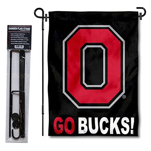 College Flags & Banners Co. Ohio State Black Go Bucks Garden Banner and Flag Stand Pole Holder Set - 757 Sports Collectibles