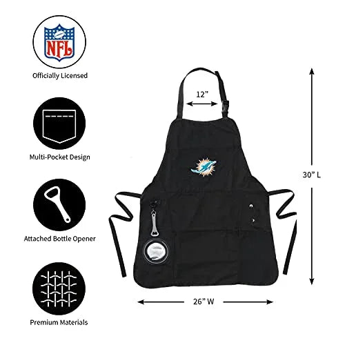 Team Sports America NFL Miami Dolphins Ultimate Grilling Apron Durable Cotton with Beverage Opener and Multi Tool For Football Fans Fathers Day and More - 757 Sports Collectibles