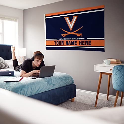 Rico Industries NCAA Virginia Cavaliers Personalized - Custom 3' x 5' Banner Flag - Made in The USA - Indoor or Outdoor Décor - 757 Sports Collectibles