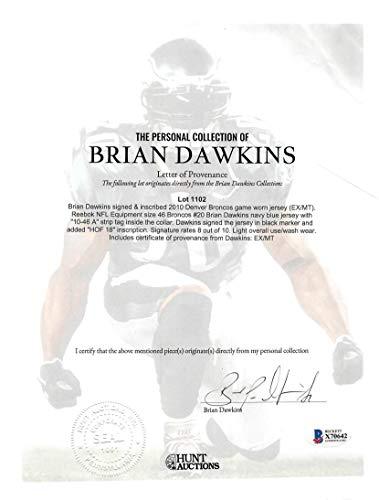 Broncos Brian Dawkins HOF 18 Signed 2010 Game Used Navy Nike Jersey BASS #X70645 - 757 Sports Collectibles