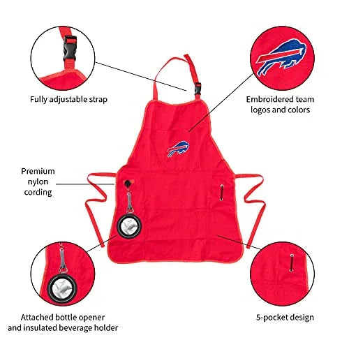 Team Sports America NFL Buffalo Bills Ultimate Grilling Apron Durable Cotton with Beverage Opener and Multi Tool For Football Fans Fathers Day and More - 757 Sports Collectibles