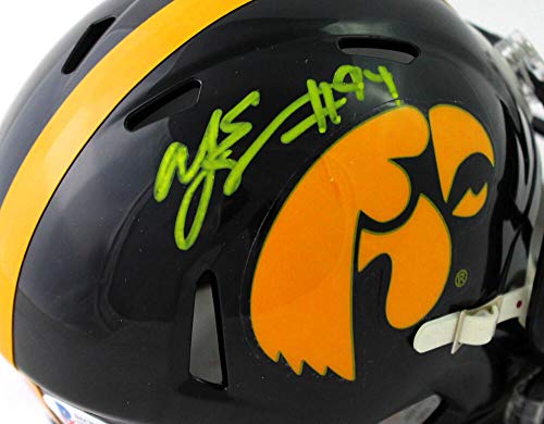 AJ Epenesa Autographed Iowa Hawkeyes Speed Mini Helmet- Beckett W Yellow - 757 Sports Collectibles