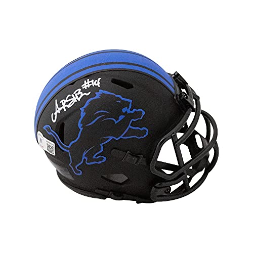 Amon-Ra St. Brown Autographed Detroit Lions Eclipse Mini Football Helmet - BAS COA - 757 Sports Collectibles