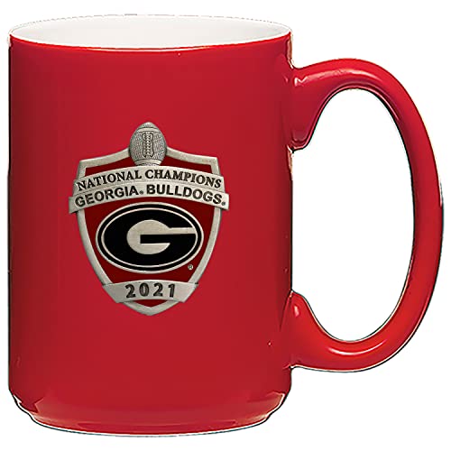 Heritage Pewter Georgia Bulldogs 2021-2022 National Champions 15 oz. Coffee Mug - Red | Mug for Coffee, Beverages | Intricately Crafted Metal Pewter Inlay - 757 Sports Collectibles