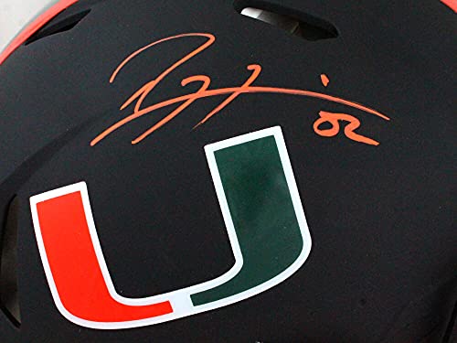 Ray Lewis Autographed Miami Hurricanes Black Night Authentic F/S Helmet- Beckett W Orange - 757 Sports Collectibles