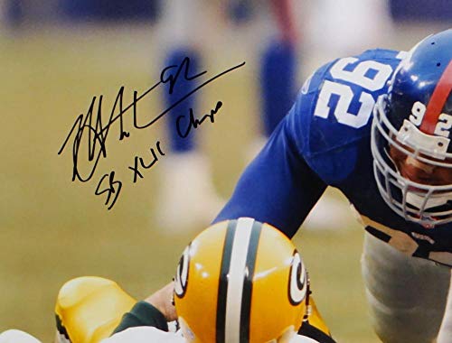 Michael Strahan Autographed NY Giants 16x20 PF Photo Sacking Favre w/Insc- JSA W Auth White - 757 Sports Collectibles