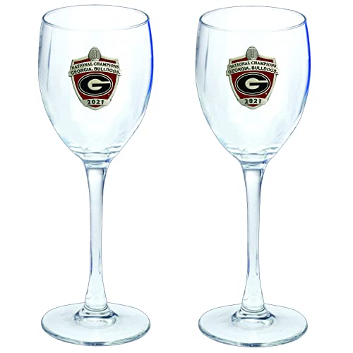 Heritage Pewter 2021-2022 National Champions Georgia Bulldogs Glass Goblets – Set of 2 | 12 Ounce Goblet Wine Glasses, Expertly Crafted Pewter Glass - 757 Sports Collectibles