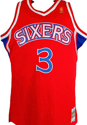 Allen Iverson Autographed 76ers Red Mitchell&Ness Hardwood Classic Swingman Jersey- Beckett W Hologram Silver - 757 Sports Collectibles