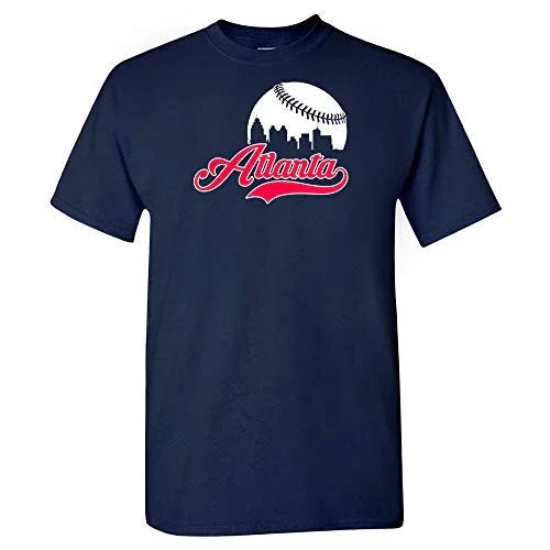 ATL Baseball Skyline Fans T-Shirt (S) Navy - 757 Sports Collectibles