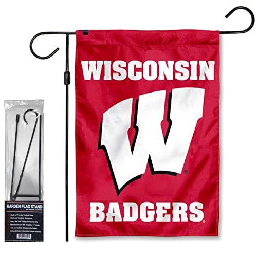 UW Badgers Red Garden Flag and Flag Stand Holder Flagpole Set - 757 Sports Collectibles