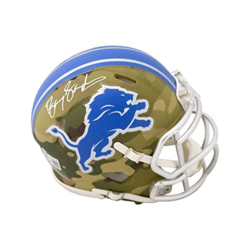 Barry Sanders Autographed Detroit Lions Camo Mini Football Helmet - BAS COA - 757 Sports Collectibles