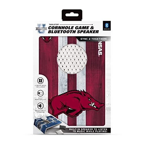 SOAR NCAA Tabletop Cornhole Game and Bluetooth Speaker, Arkansas Razorbacks - 757 Sports Collectibles