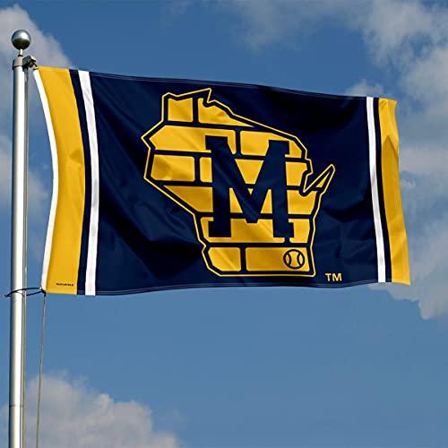 Milwaukee Brewers M Outline State of Wisconsin 3x5 Foot Grommet Banner Flag - 757 Sports Collectibles