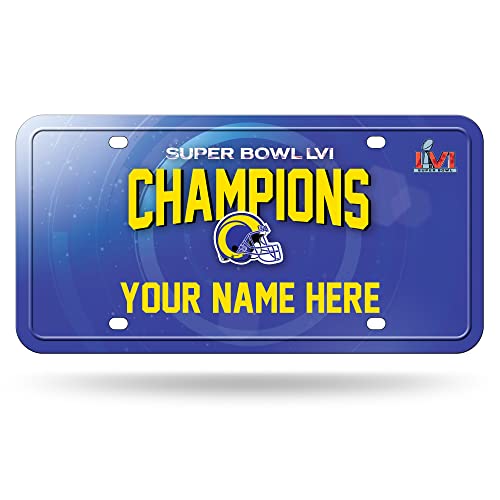 Rico Industries NFL Los Angeles Rams Personalized/Custom 2022 Super Bowl LVI Champions 12" x 6" Metal Auto Car/Truck Tag - 757 Sports Collectibles