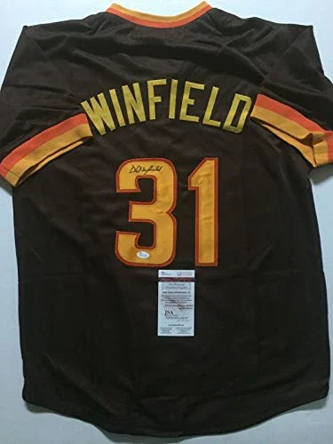 Autographed/Signed Dave Winfield San Diego Brown Retro Baseball Jersey JSA COA - 757 Sports Collectibles
