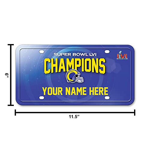 Rico Industries NFL Los Angeles Rams Personalized/Custom 2022 Super Bowl LVI Champions 12" x 6" Metal Auto Car/Truck Tag - 757 Sports Collectibles