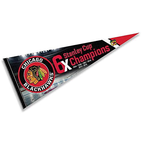 WinCraft Chicago Blackhawks 6 Time Cup Champions Pennant Banner Flag - 757 Sports Collectibles