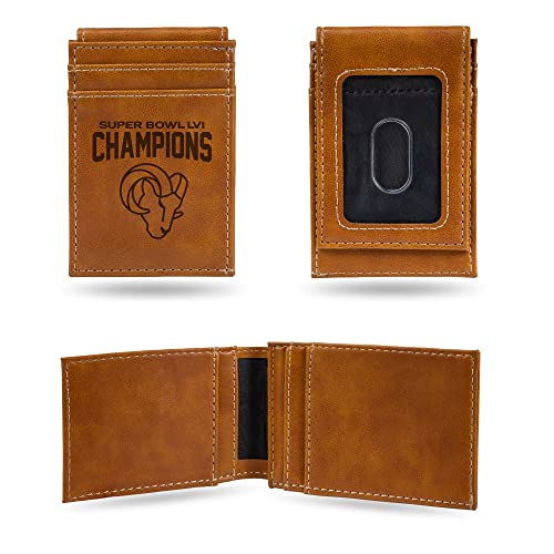 Rico Industries NFL Los Angeles Rams 2022 Super Bowl LVI Champions Commemorative Laser Engraved Brown Front Pocket Wallet - Men's Accessory - 757 Sports Collectibles