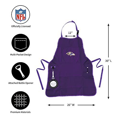 Team Sports America NFL Baltimore Ravens Ultimate Grilling Apron Durable Cotton with Beverage Opener and Multi Tool For Football Fans Fathers Day and More - 757 Sports Collectibles