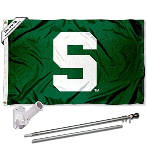Michigan State University Green Flag and Pole Bracket Mount Bundle - 757 Sports Collectibles