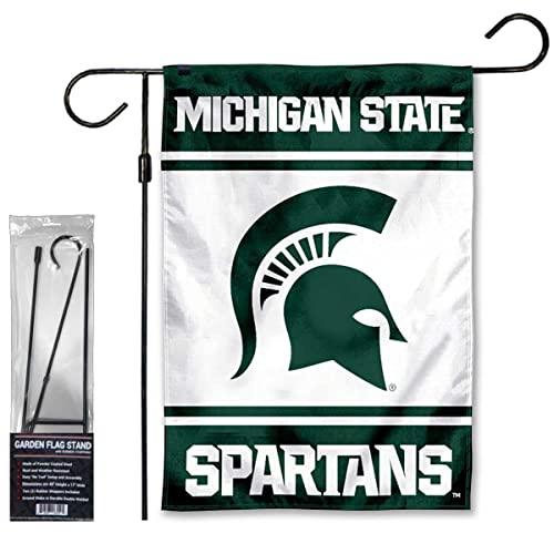Michigan State Spartans Garden Flag and Flag Stand Holder Flagpole Set - 757 Sports Collectibles