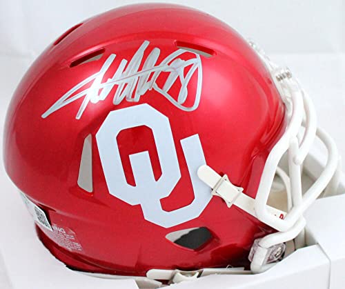 Adrian Peterson Autographed Oklahoma Sooners Speed Mini Helmet-Beckett W Hologram Silver - 757 Sports Collectibles