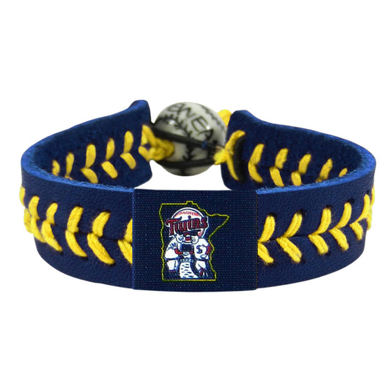 Minnesota Twins Bracelet Team Color Baseball Mini and Paul Mascot Navy Leather Yellow Thread CO - 757 Sports Collectibles