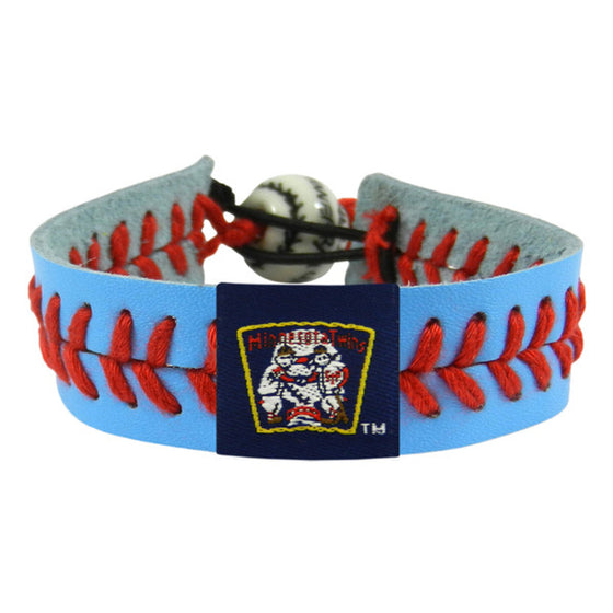 Minnesota Twins Bracelet Team Color Baseball Retro Mini and Paul Mascot Powder Blue Leather Red Thread CO - 757 Sports Collectibles