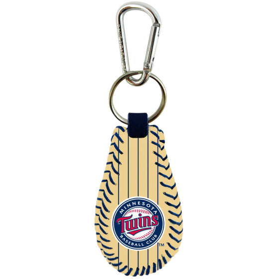 Minnesota Twins Keychain Classic Baseball Pinstripe Cream Leather Navy Thread CO - 757 Sports Collectibles