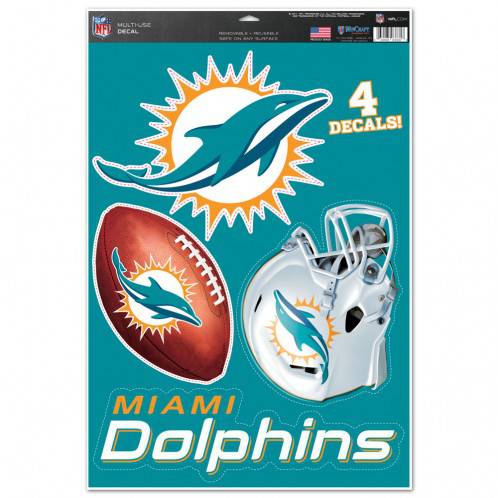 Miami Dolphins Multi Use Large Decals (4 Pack) Indoor/Outdoor Repositionable - 757 Sports Collectibles