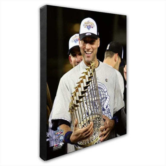 New York Yankees Derek Jeter "World Series Trophy" Stretched 20x24 Canvas