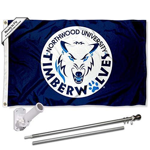 College Flags & Banners Co. Northwood Timberwolves Flag and Pole Bracket Mount Bundle - 757 Sports Collectibles