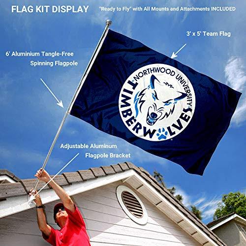 College Flags & Banners Co. Northwood Timberwolves Flag and Pole Bracket Mount Bundle - 757 Sports Collectibles