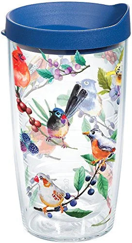 Tervis Watercolor Songbirds Insulated Tumbler with Wrap and Blue Lid, 16 oz, Clear - 757 Sports Collectibles