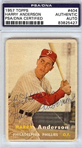 Harry Anderson Autographed 1957 Topps Rookie Card #404 "Best Wishes" PSA/DNA #83825427