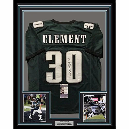 Framed Autographed/Signed Corey Clement 33x42 Philadelphia Eagles Green Football Jersey JSA COA