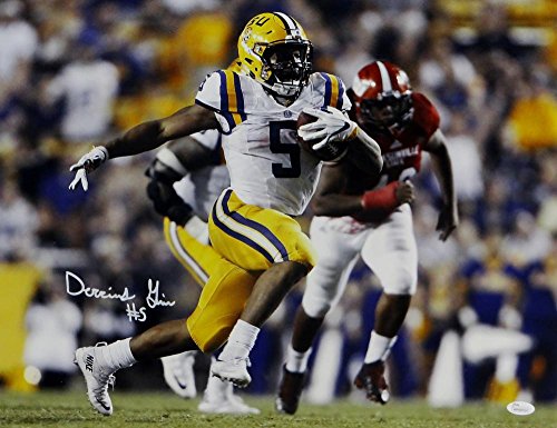Derrius Guice Autographed LSU Tigers 16x20 Running- JSA W Auth White
