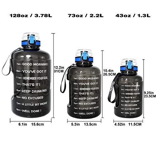 QuiFit Motivational Gallon Water Bottle - with Time Marker & Infuser & Flip Top Leak-Proof Reusable Water Jug for Fitness Outdoor Sports Enthusiasts BPA Free(Midnight Black, 1 Gallon) - 757 Sports Collectibles