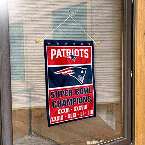 New England Patriots 6 Time Champions Banner Window Wall Hanging Flag with Suction Cup - 757 Sports Collectibles