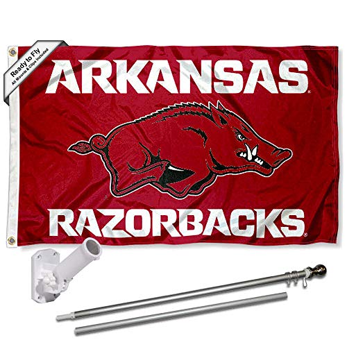 Arkansas Razorbacks Flag with Pole and Bracket Holder University Set - 757 Sports Collectibles