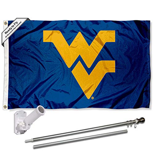 West Virginia Mountaineers Blue Flag with Pole and Bracket Kit - 757 Sports Collectibles