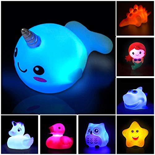 Jomyfant Bath Toys (8 Packs Rubber Animals Toys) Light Up Floating Rubber Toys Flashing Color Changing Light in Water Bathtub Shower Games Toys for Baby Kids Toddler Child - 757 Sports Collectibles