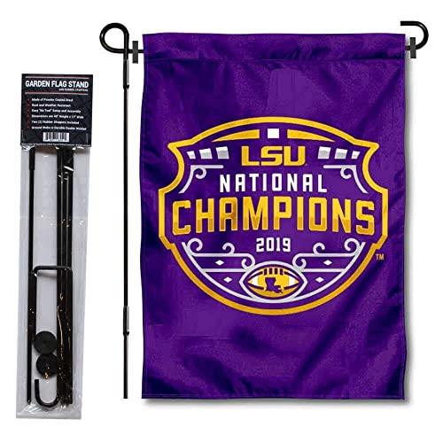 College Flags & Banners Co. LSU Tigers 2019 National Champs Double Sided Garden Flag and Flag Stand Pole Holder Set - 757 Sports Collectibles